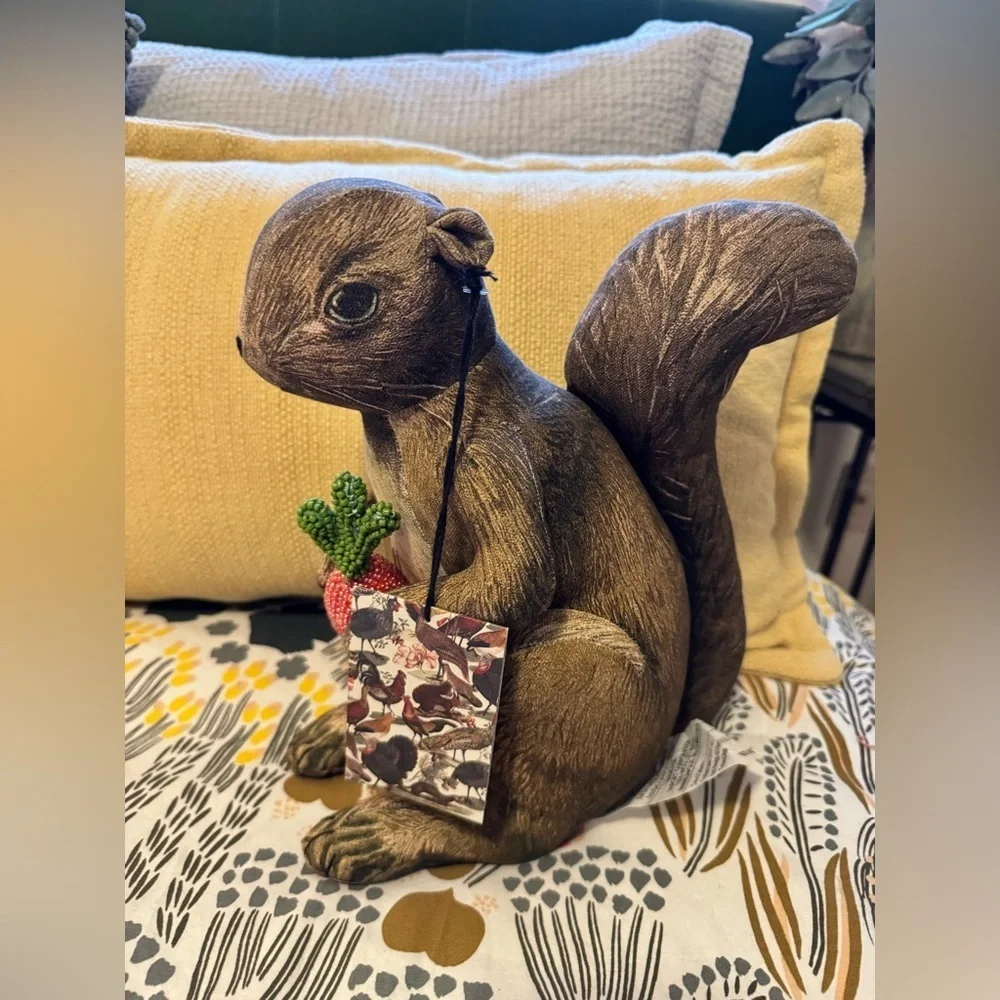 NEW John Derian Target Squirrel Pillow Figure Beaded Radish NWT